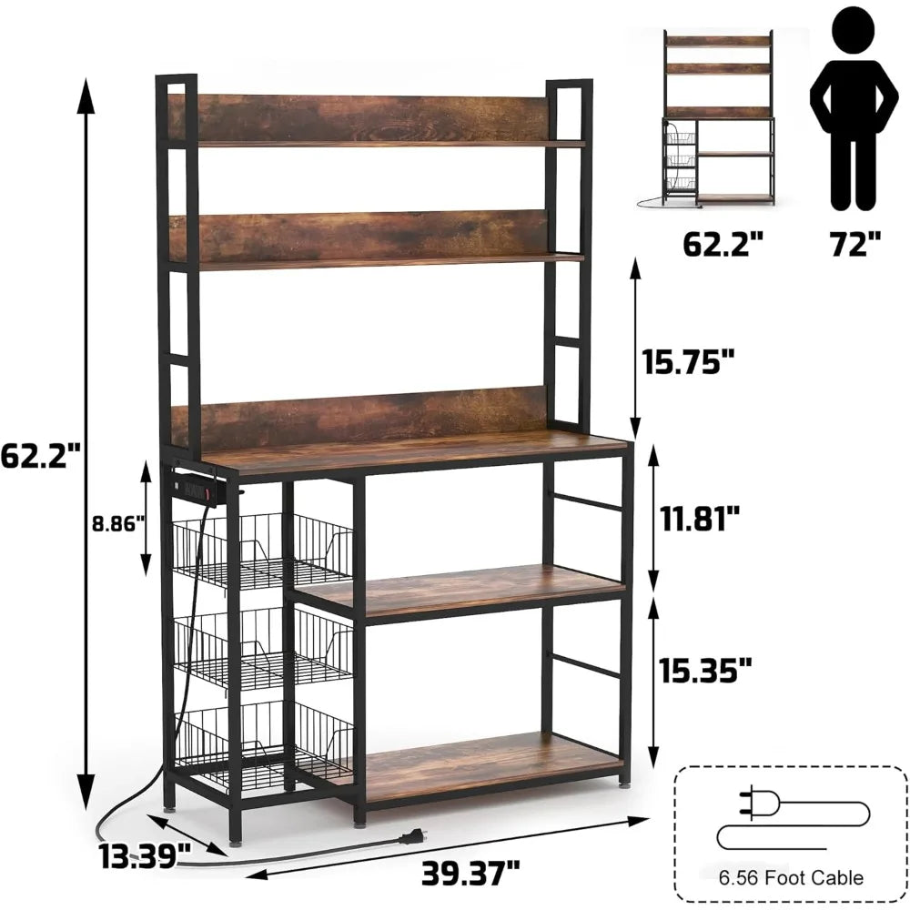 Hign-concerned Bakers Rack With Baskets And Power Outlet