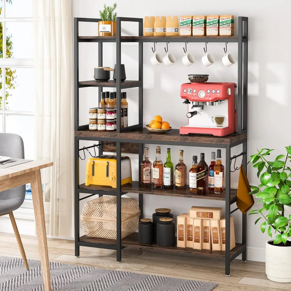 Baker Rack 5 Tier Kitchen Stand With Hooks And Hutch