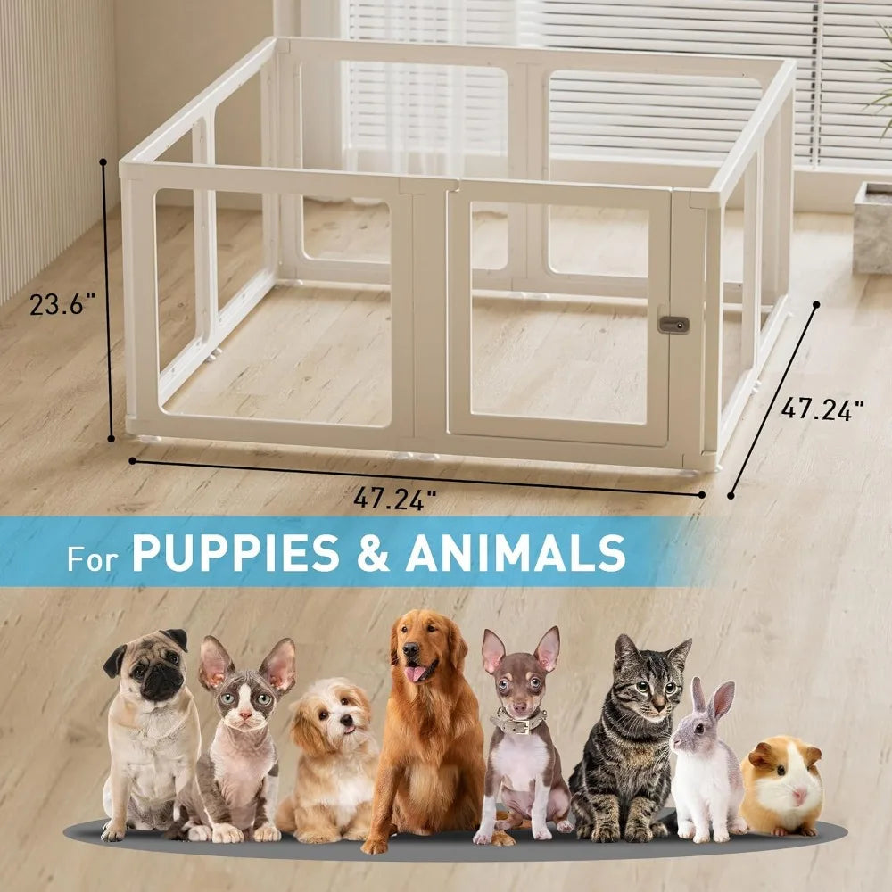 Citylife Dog Playpen with Door Clear Pet Playpen for Indoor Outdoor Easy to Install Puppy Playpen for Dogs Cats and Bunnies