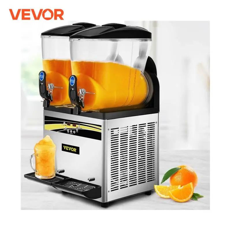 VEVOR 2x15L Commercial Slushy Machine Double Drink Dispenser Cold Juice Beverage Maker Stainless Steel for Home Bar and Restaurant