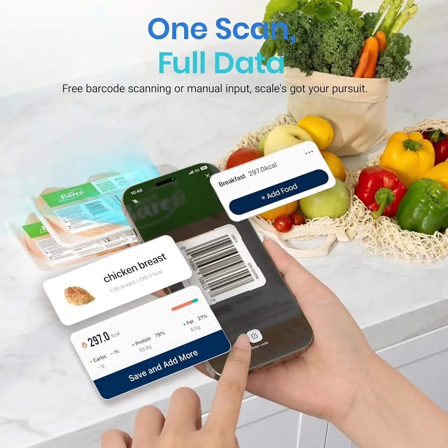 Smart Food Kitchen Scale with Nutritional Calculator and Free App for Tracking 19 Nutrients Calories and Macros Digital Grams and Ounces