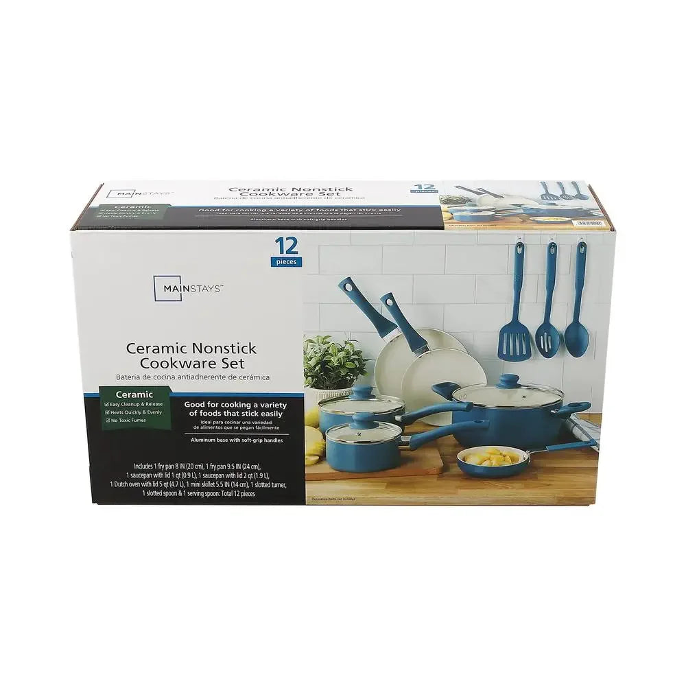 12 Piece Corsair Blue Nonstick Aluminum Cookware Set Home Kitchen Utensil Collection