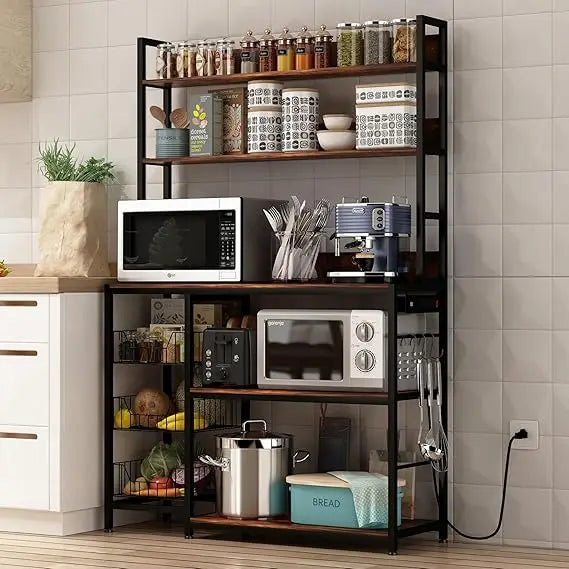 Hign-concerned Bakers Rack With Baskets And Power Outlet