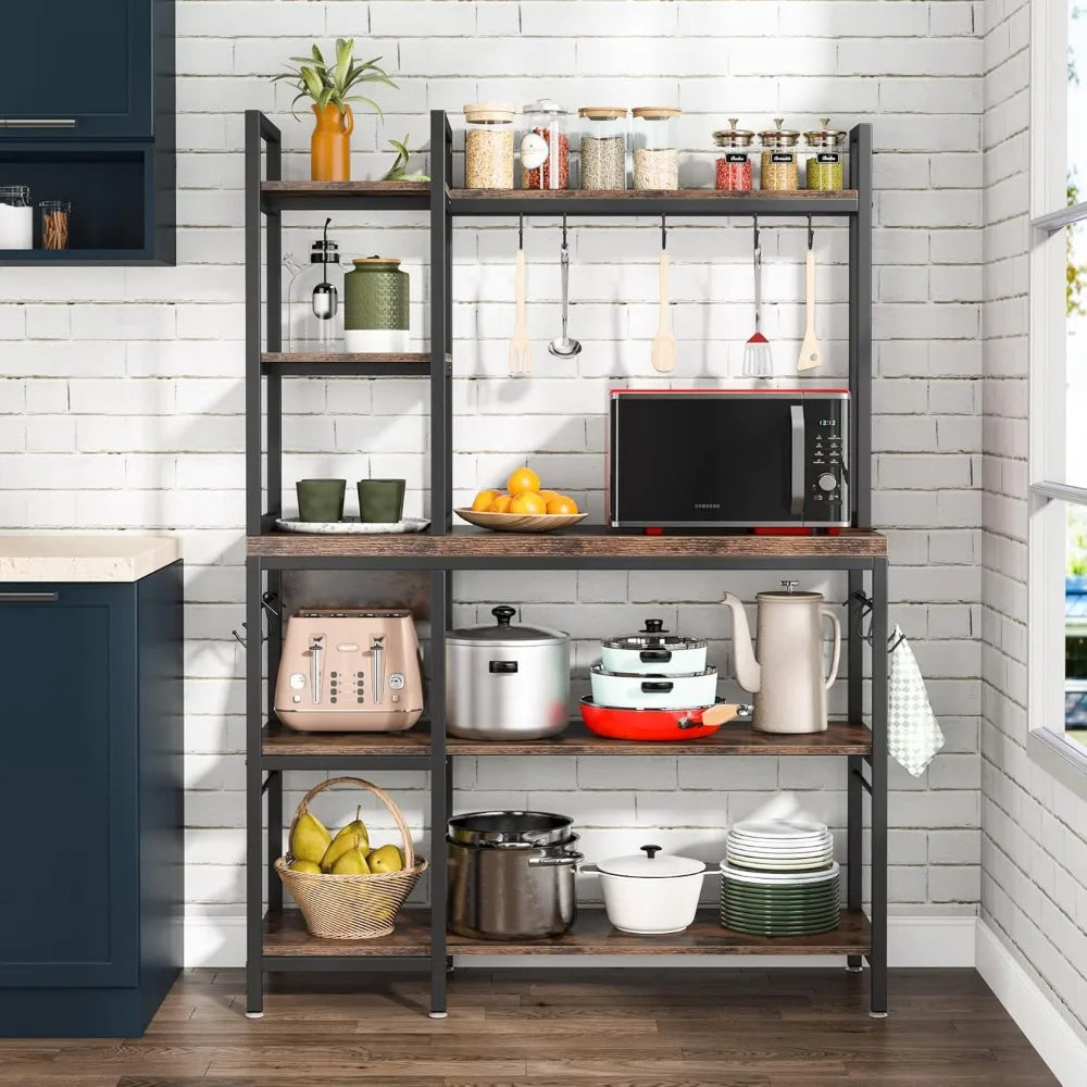 Baker Rack 5 Tier Kitchen Stand With Hooks And Hutch