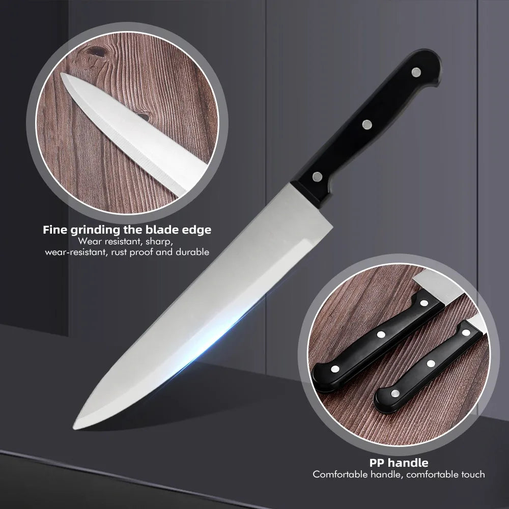 Full 15pcs Chef Knife Set Stainless Steel Kitchen Knives with Scissors Sharpening Rod and Solid Wood Knife Block