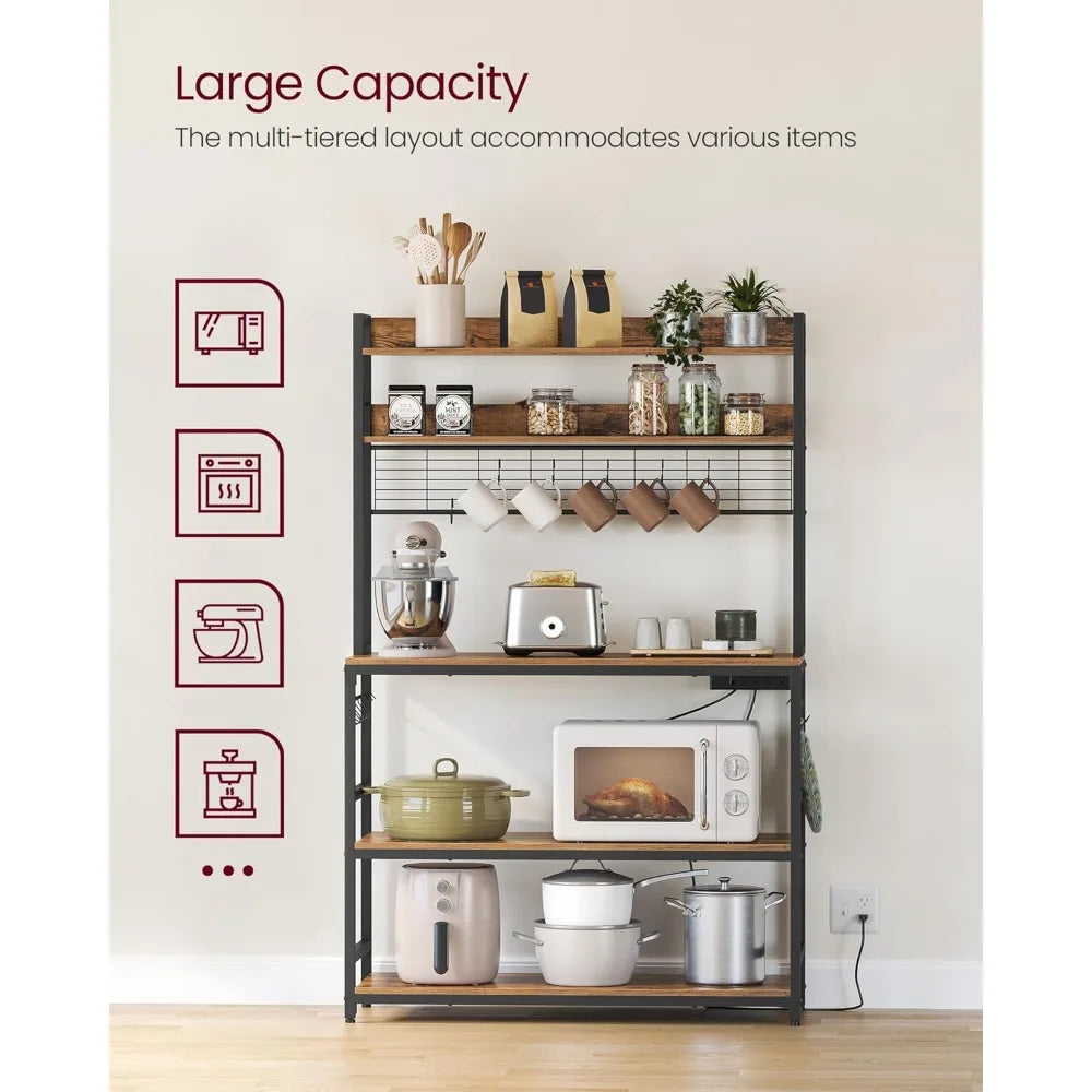 Hutch Bakers Rack With Power Outlet And 14 Hooks Kitchen