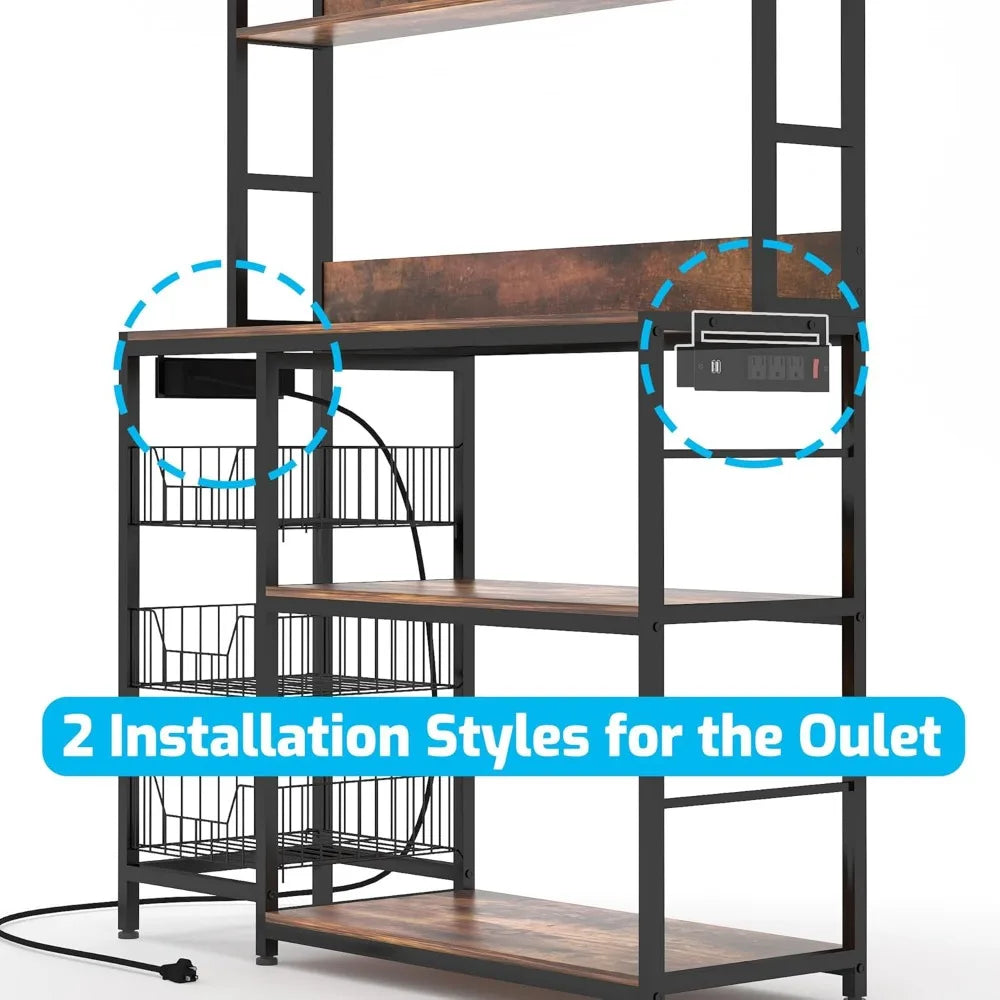 Hign-concerned Bakers Rack With Baskets And Power Outlet