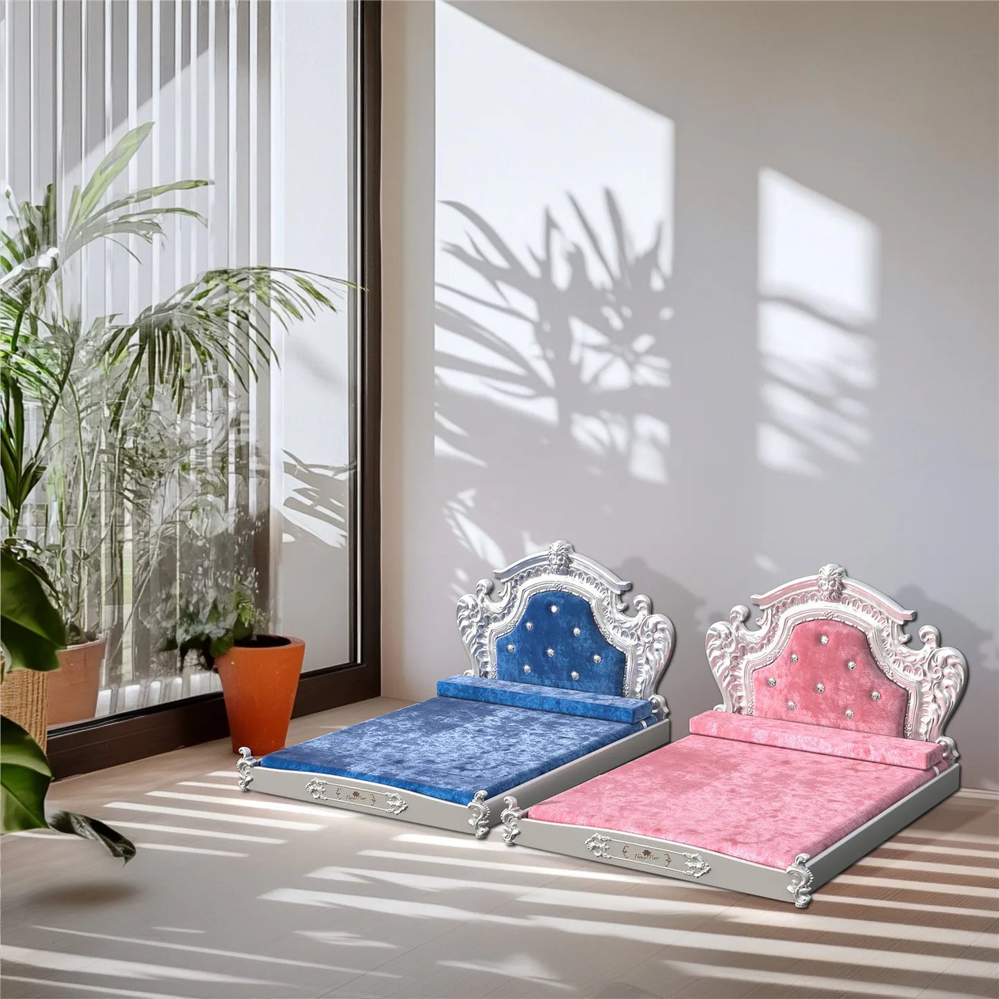 Bingopaw Luxury Pet Bed With Headboard Dutch Velvet Dog Cat Bed For Medium And Large Dogs European Style Noble Pet Bed