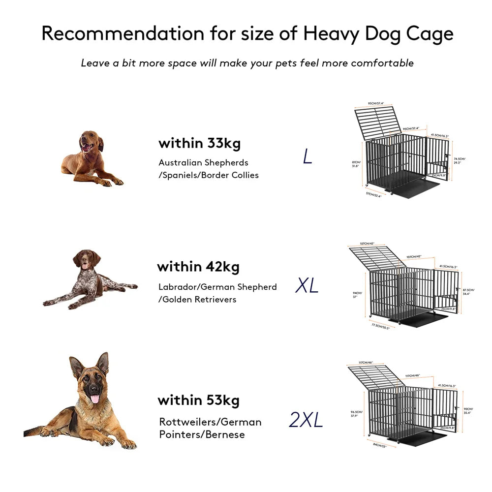 BORWARTH Heavy Duty Dog Crate With Lockable Wheels And Tray