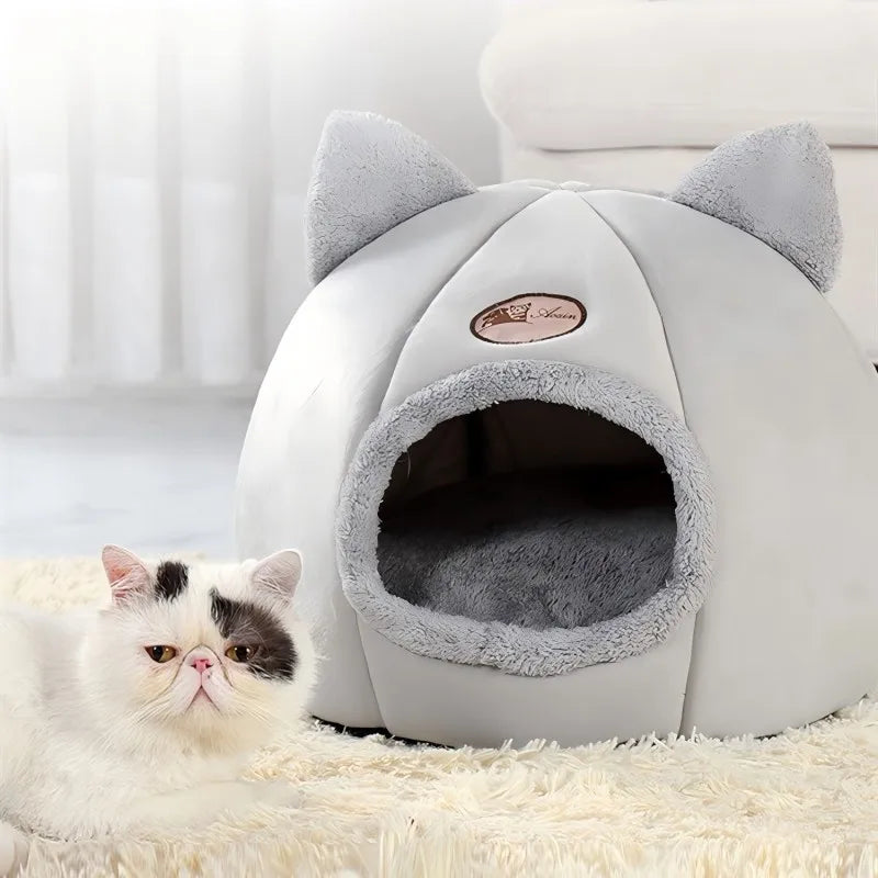 Pet Bed With Cat Ears Comfortable Plush Bed For Small Medium Large Cats Warm And Soft Machine Washable