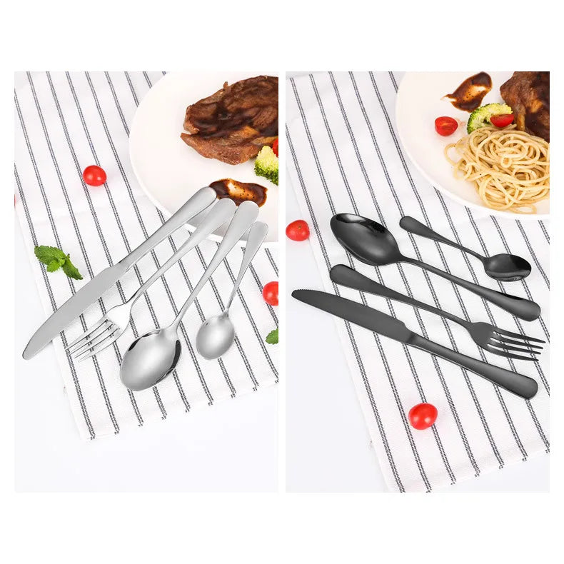 Stainless Steel Tableware Set of 24 Pieces with Wooden Box Western Tableware Knife Fork Spoon