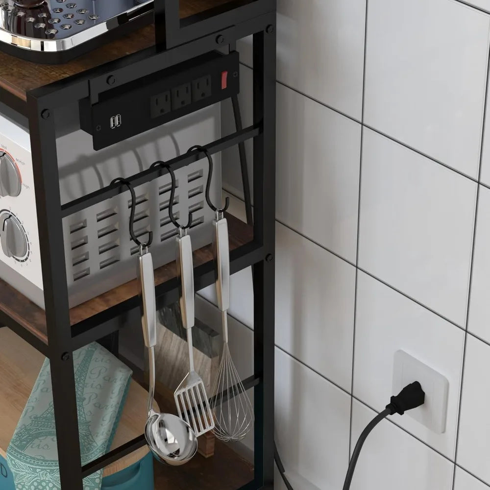 Hign-concerned Bakers Rack With Baskets And Power Outlet