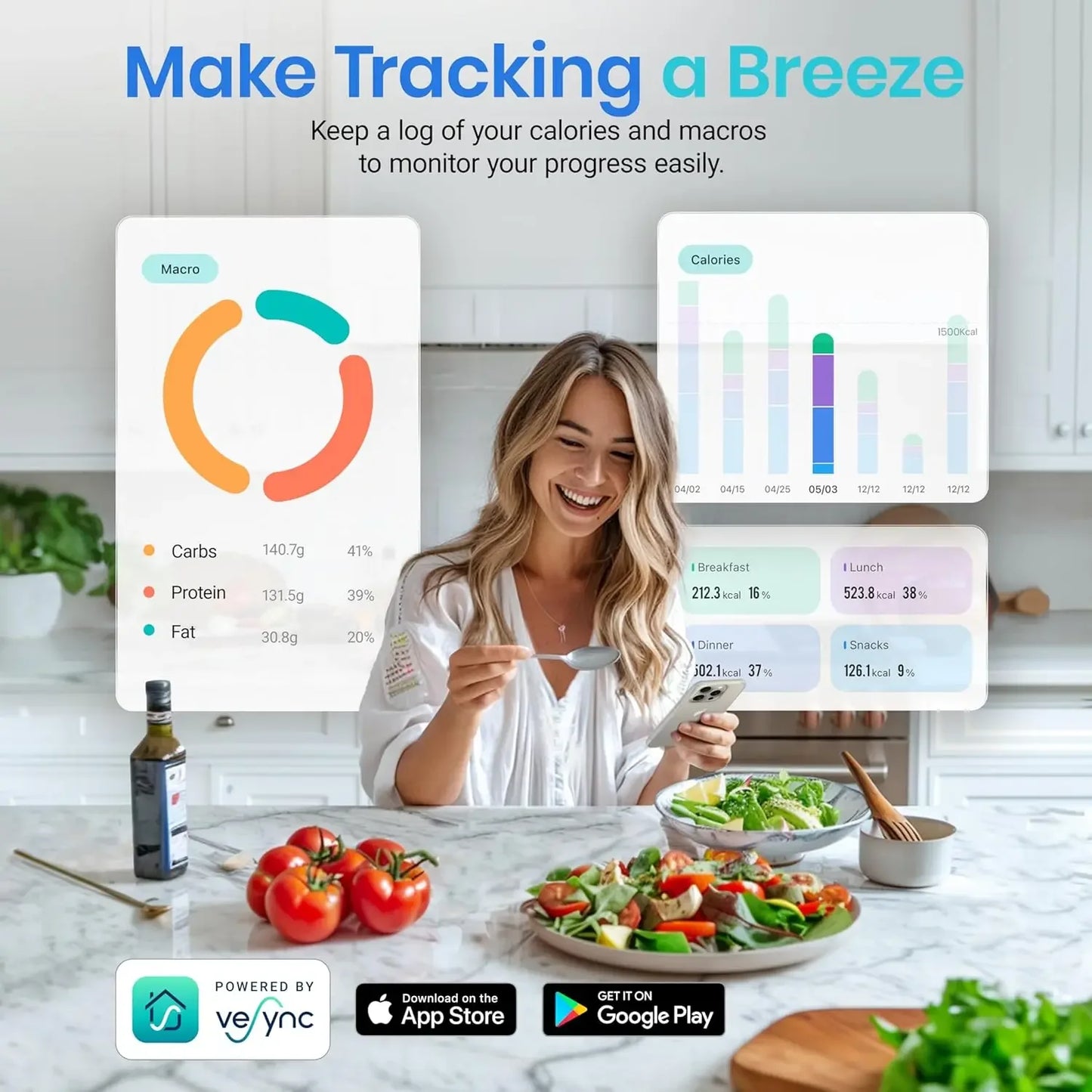 Smart Food Kitchen Scale with Nutritional Calculator and Free App for Tracking 19 Nutrients Calories and Macros Digital Grams and Ounces