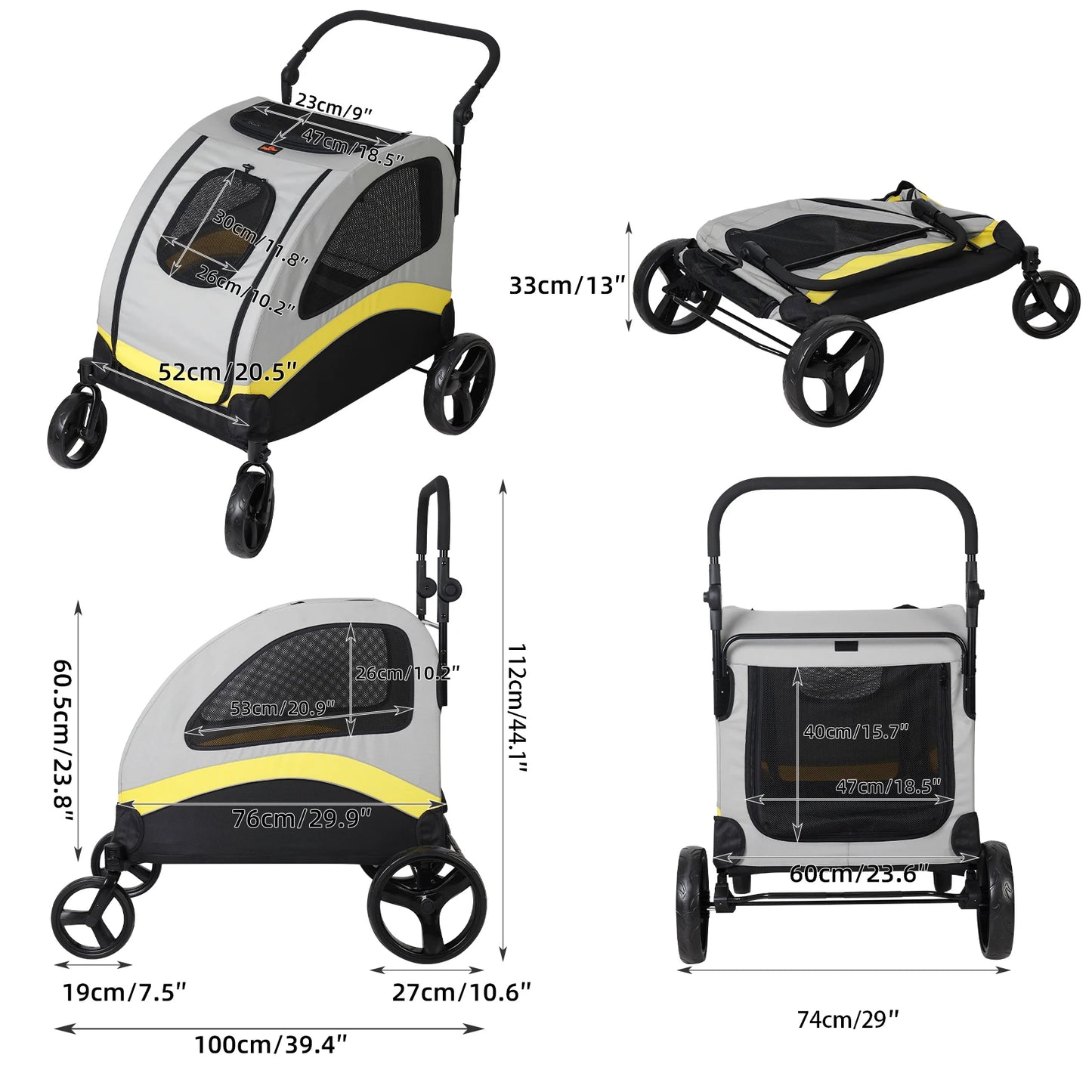 Premium Dog Stroller Pram Foldable Cart Travel Walk Pet Jogger Wagon for Small Medium Large Dogs