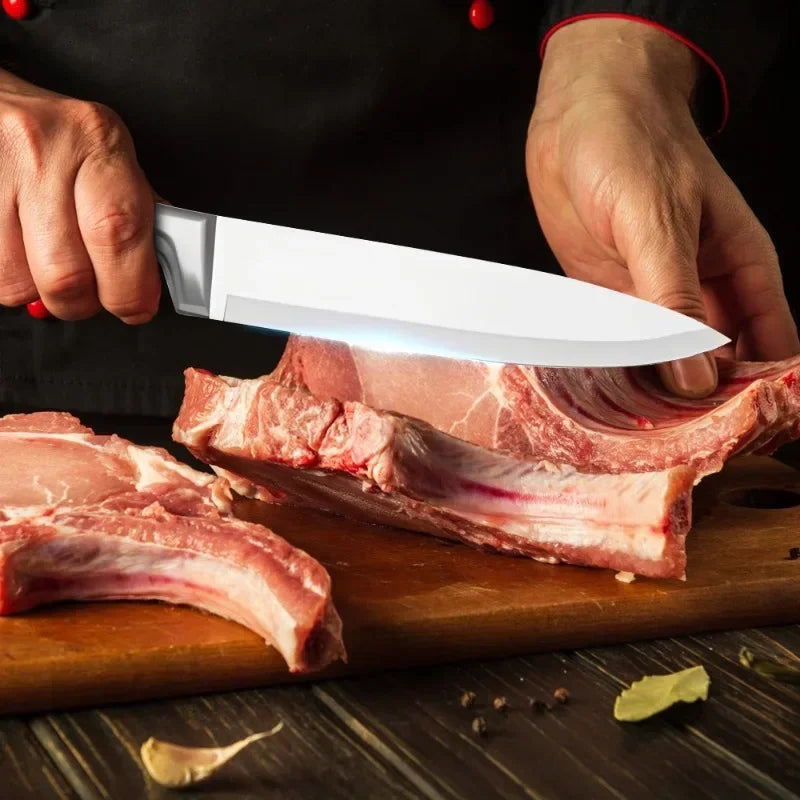 Kitchen Knife Set 9 Pieces Stainless Steel Sharp Non Stick Coated Chef Knives with Sharpener for Cutting Slicing Dicing Chopping