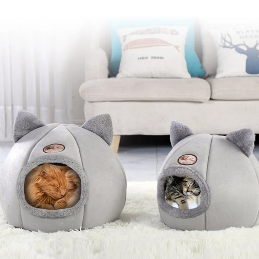 Pet Bed With Cat Ears Comfortable Plush Bed For Small Medium Large Cats Warm And Soft Machine Washable