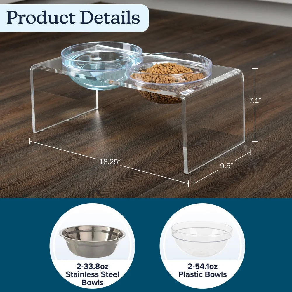 Elevated Dog Cat Bowls Set with Acrylic Stand 7.1 Inch Tall Four Bowls Included Easy Clean Modern Design Stable Feeding Station
