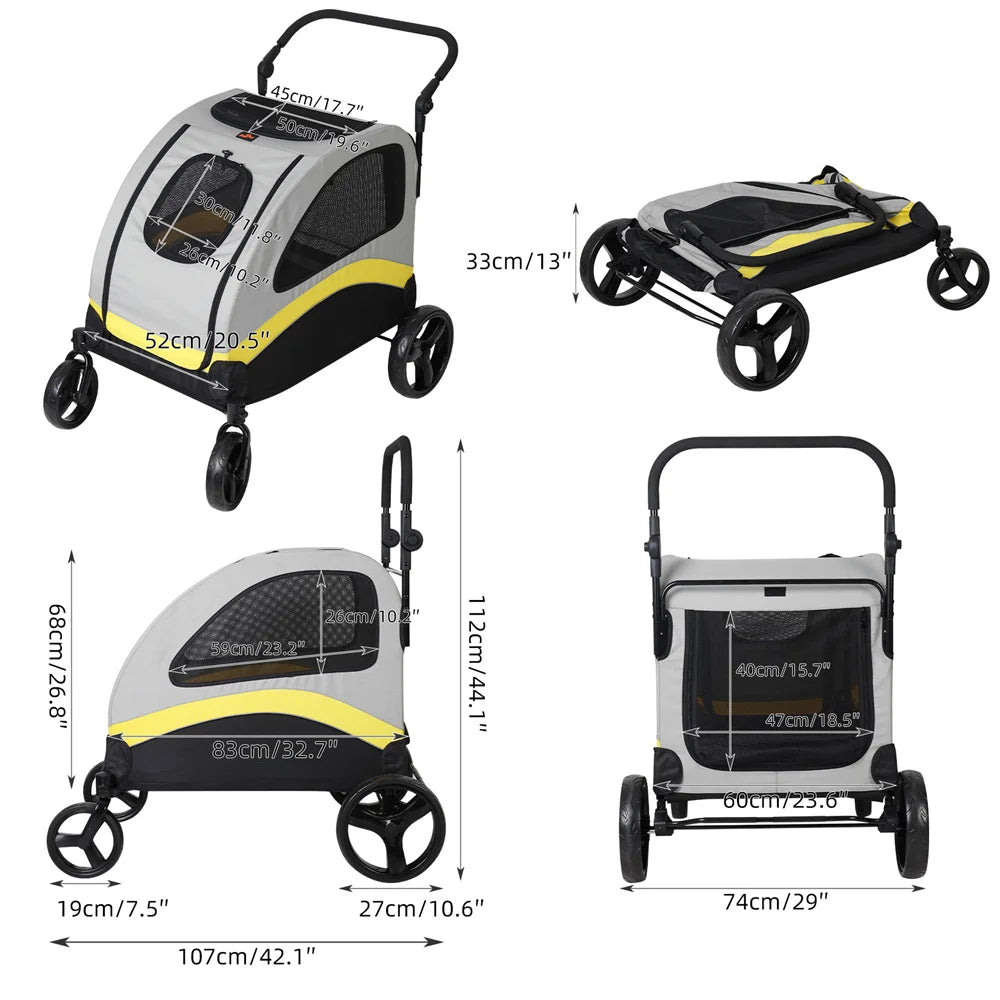 Premium Dog Stroller Pram Foldable Cart Travel Walk Pet Jogger Wagon for Small Medium Large Dogs