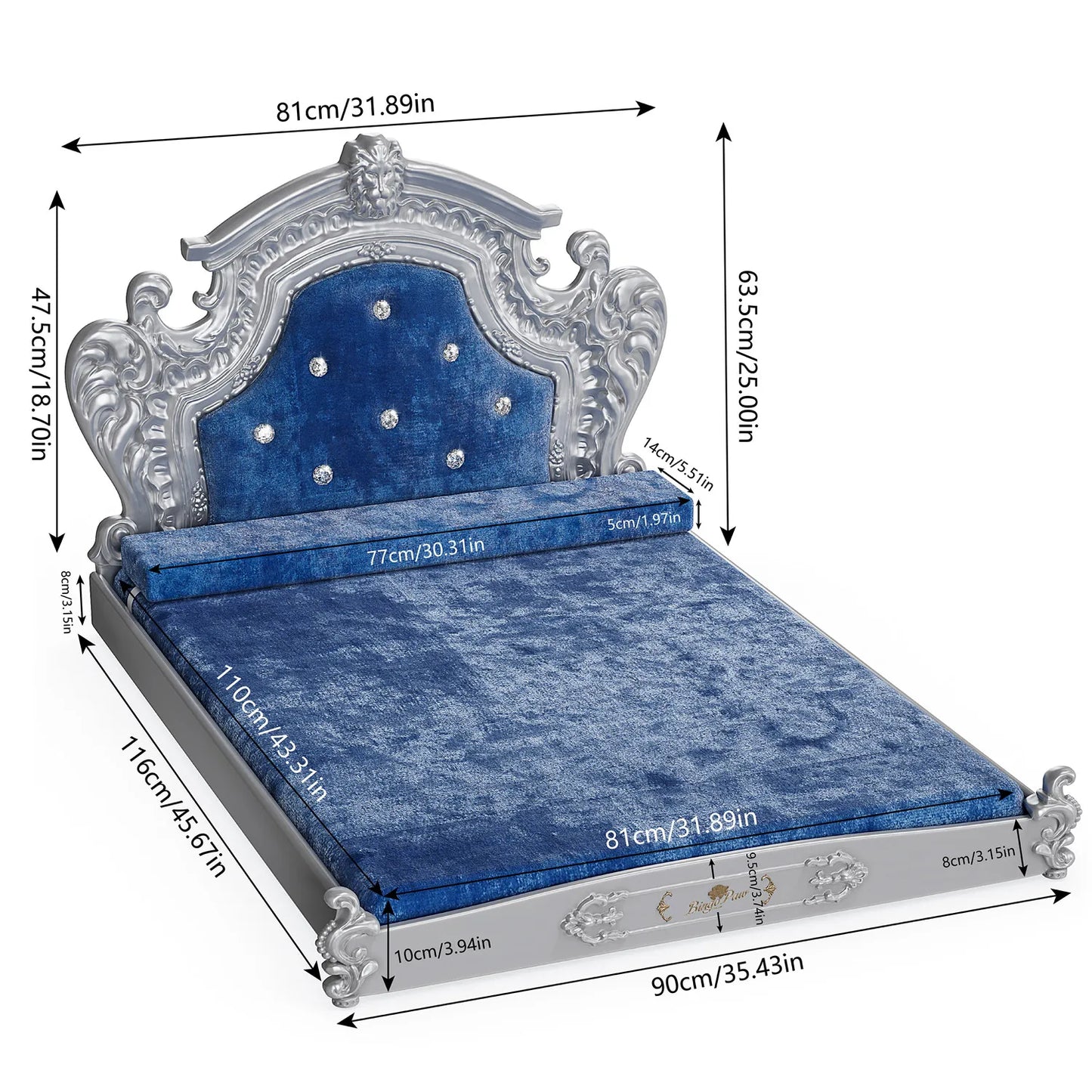 Bingopaw Luxury Pet Bed With Headboard EuropeanStyleLuxuriouslyUpholsteredCanineBed