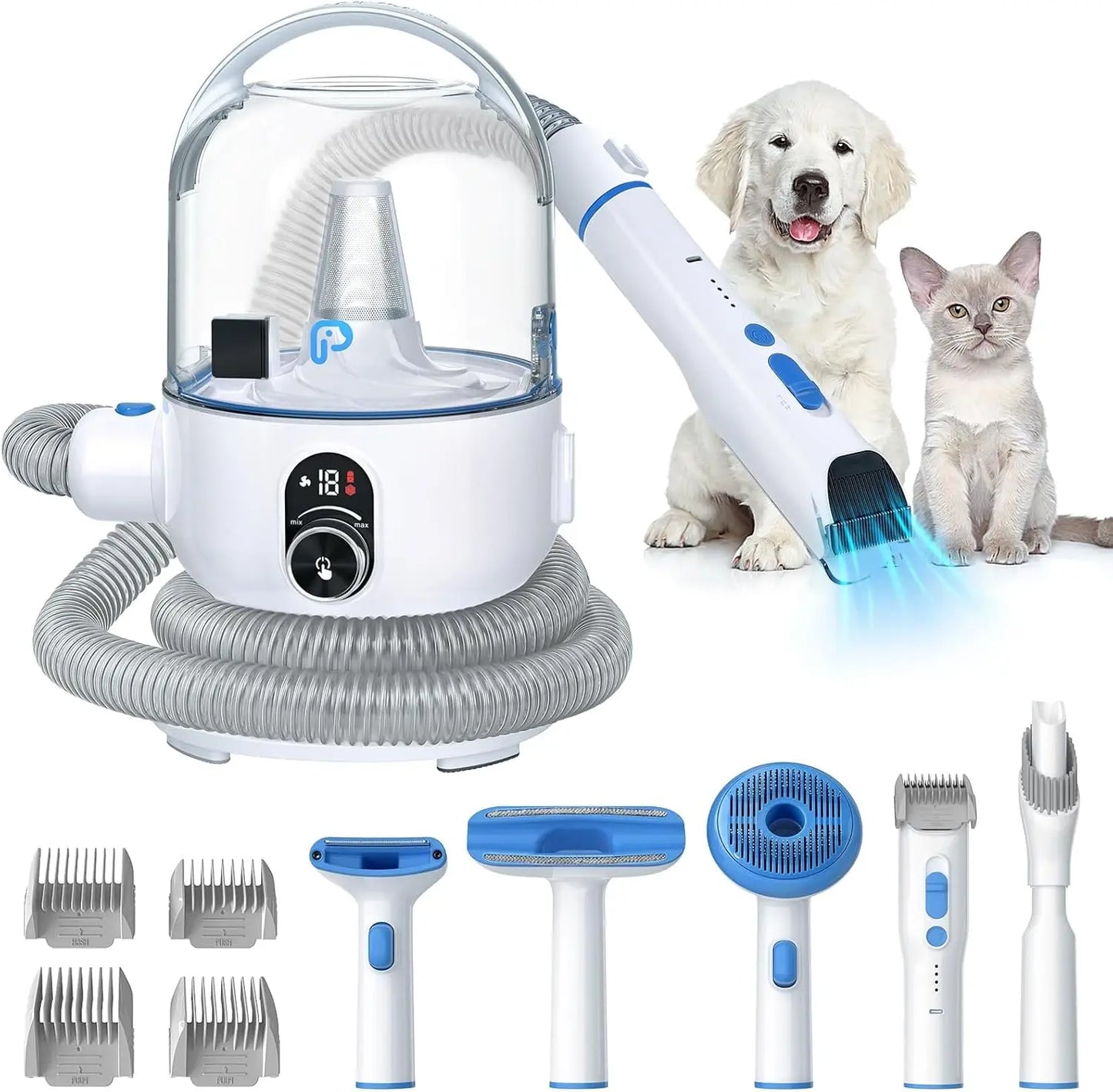 Pet Grooming Vacuum Kit 5 in 1 High Power Hair Remover for Shedding Dogs and Cats with 2.0L Dust Cup Low Noise Operation
