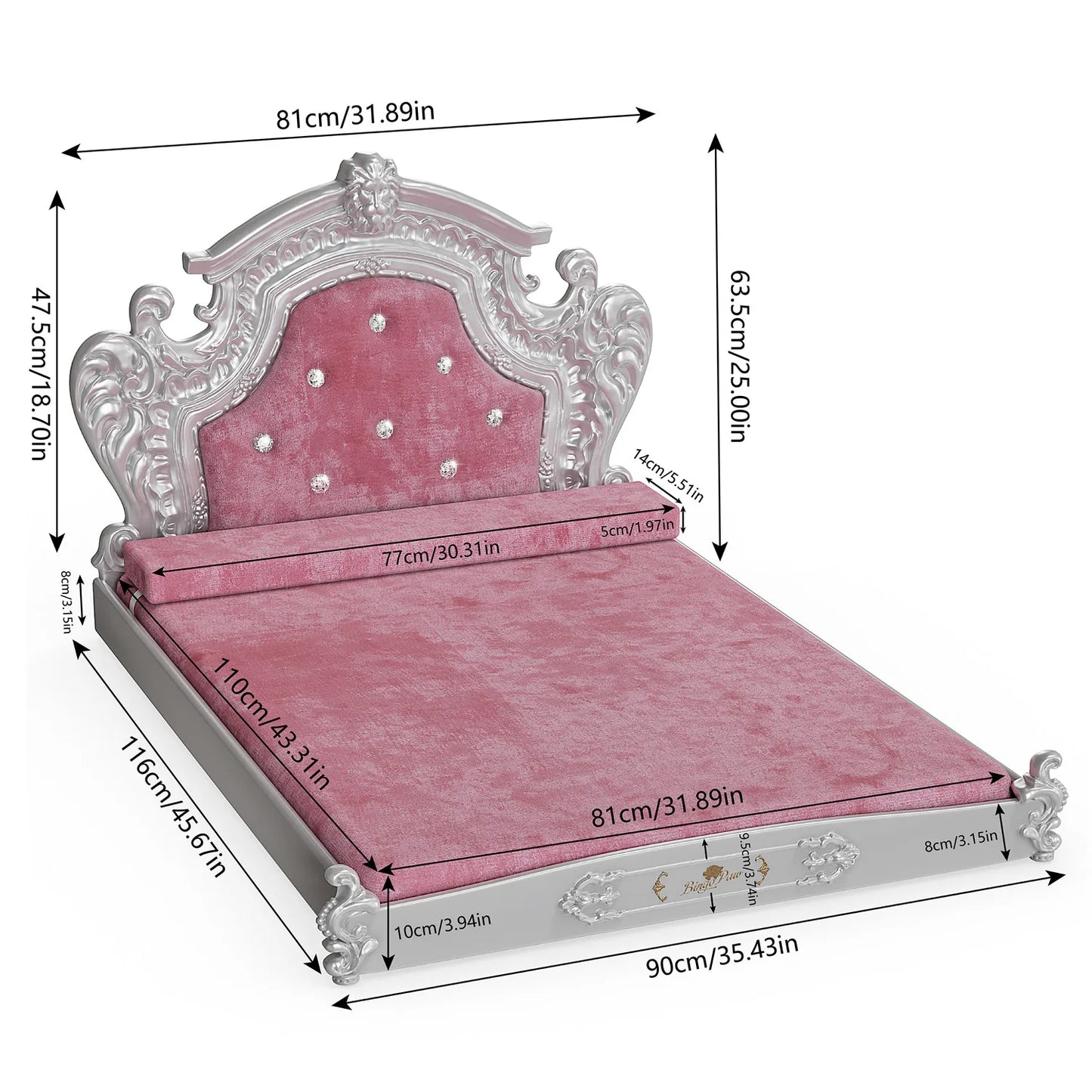 Bingopaw Luxury Pet Bed With Headboard Dutch Velvet Dog Cat Bed For Medium And Large Dogs European Style Noble Pet Bed