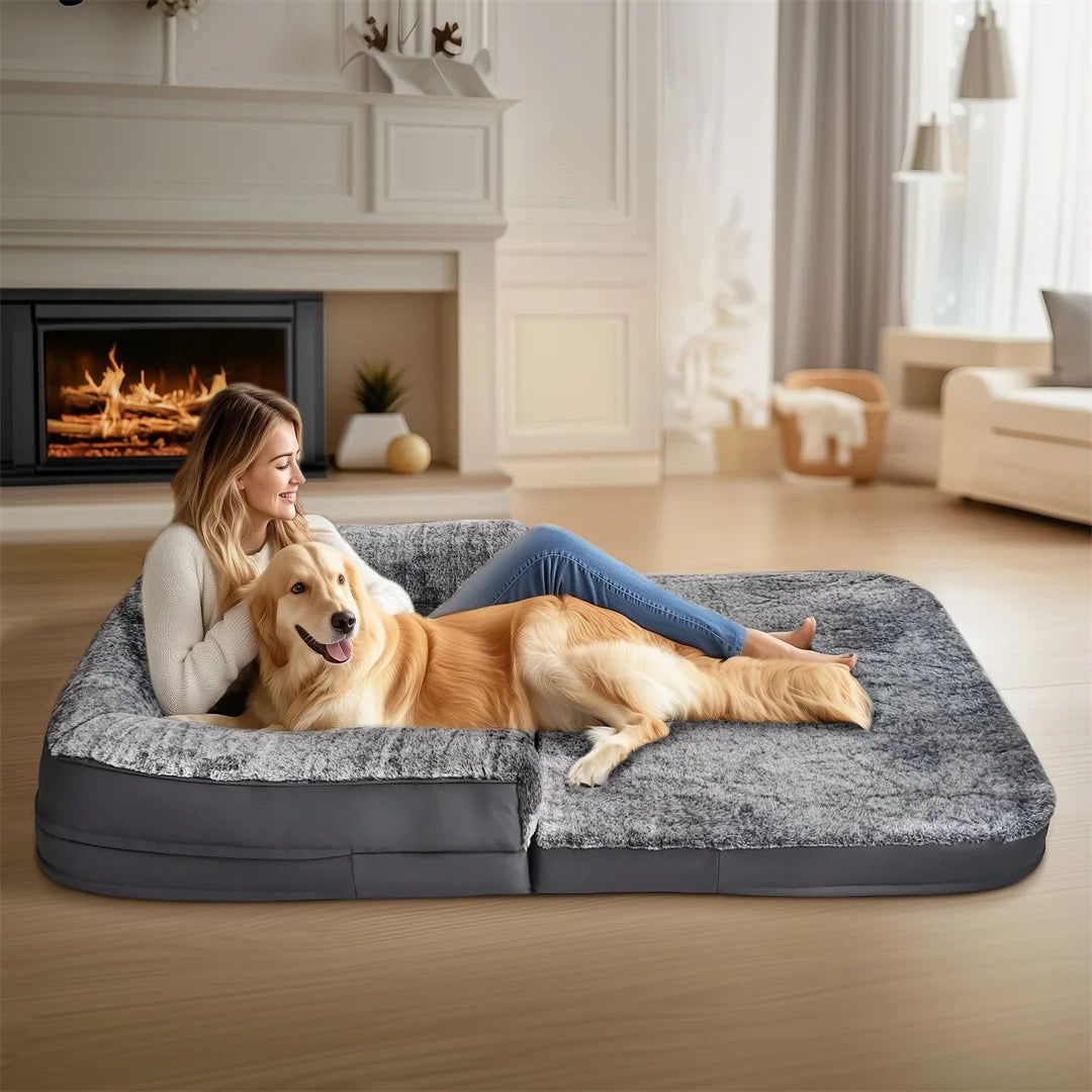 BINGOPAWCN Foldable Calming Orthopedic Dog Bed Plush Cover