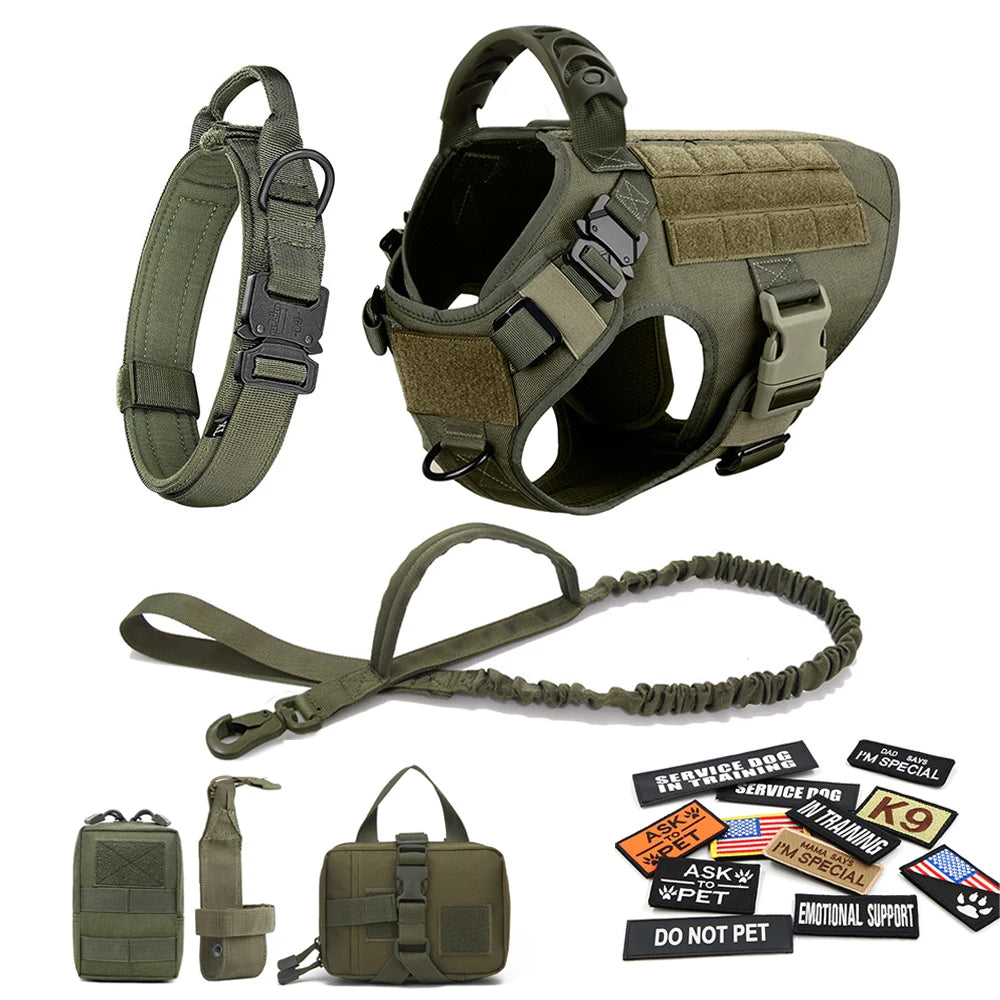 PETRAVELCN Military Dog Harness Vest With Leash Patch Set