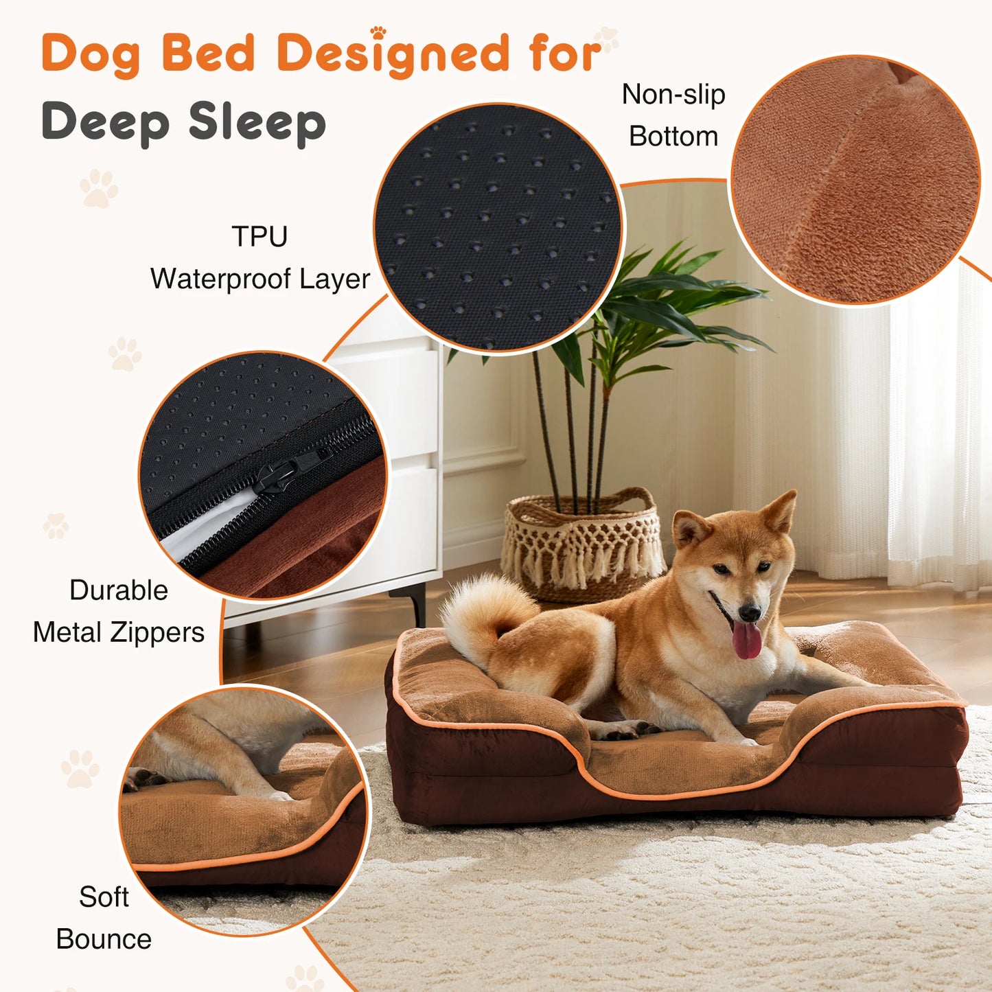 Orthopedic Calming Dog Bed for Medium to Large Dogs Washable Round Fluffy Plush Faux Fur Anti-Slip Pet Bed