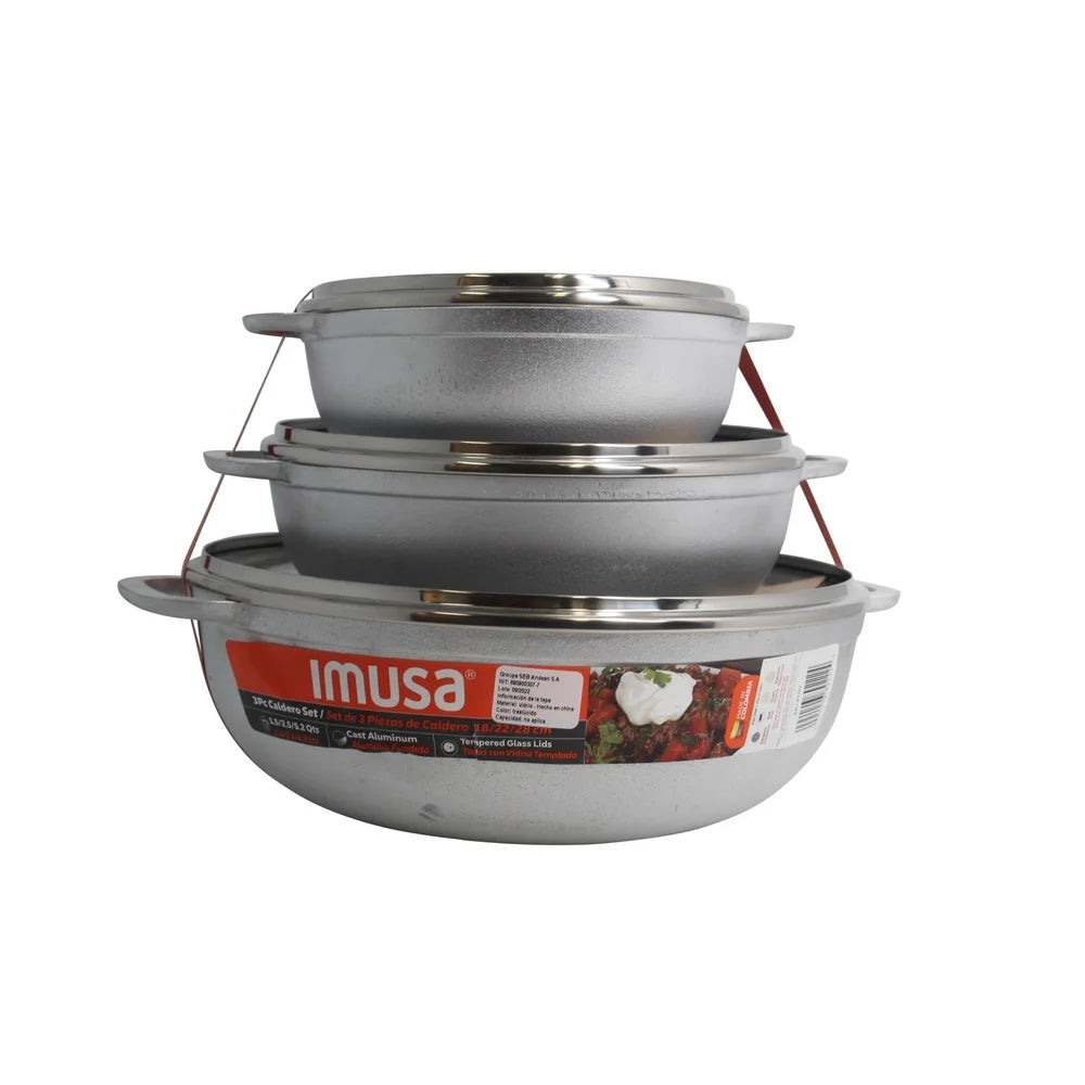 XMSJ Caldero Set Cast Aluminum With Lids 3pc Oven Safe