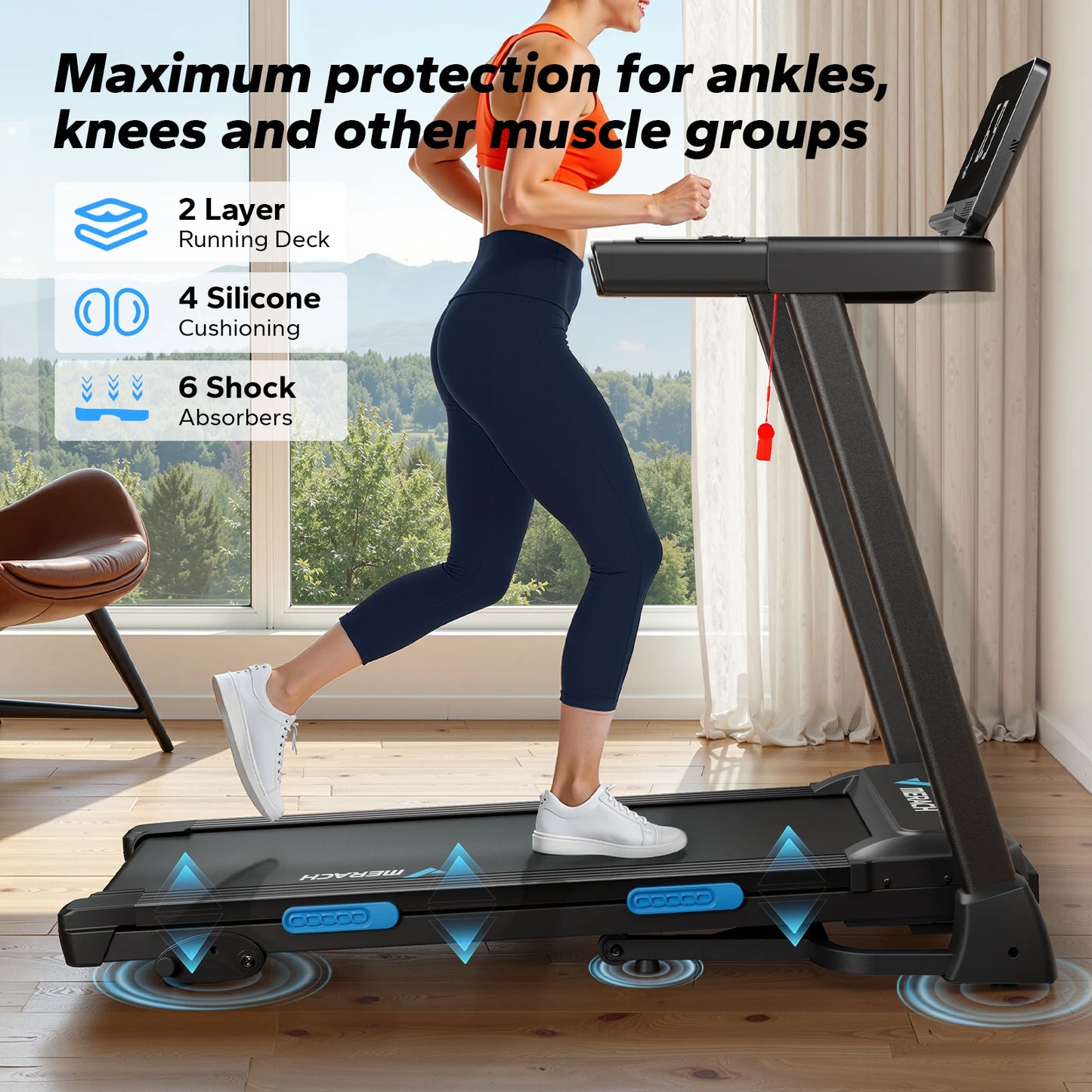 MERACH Foldable Treadmill T12 Incline Double Deck Heart Rate