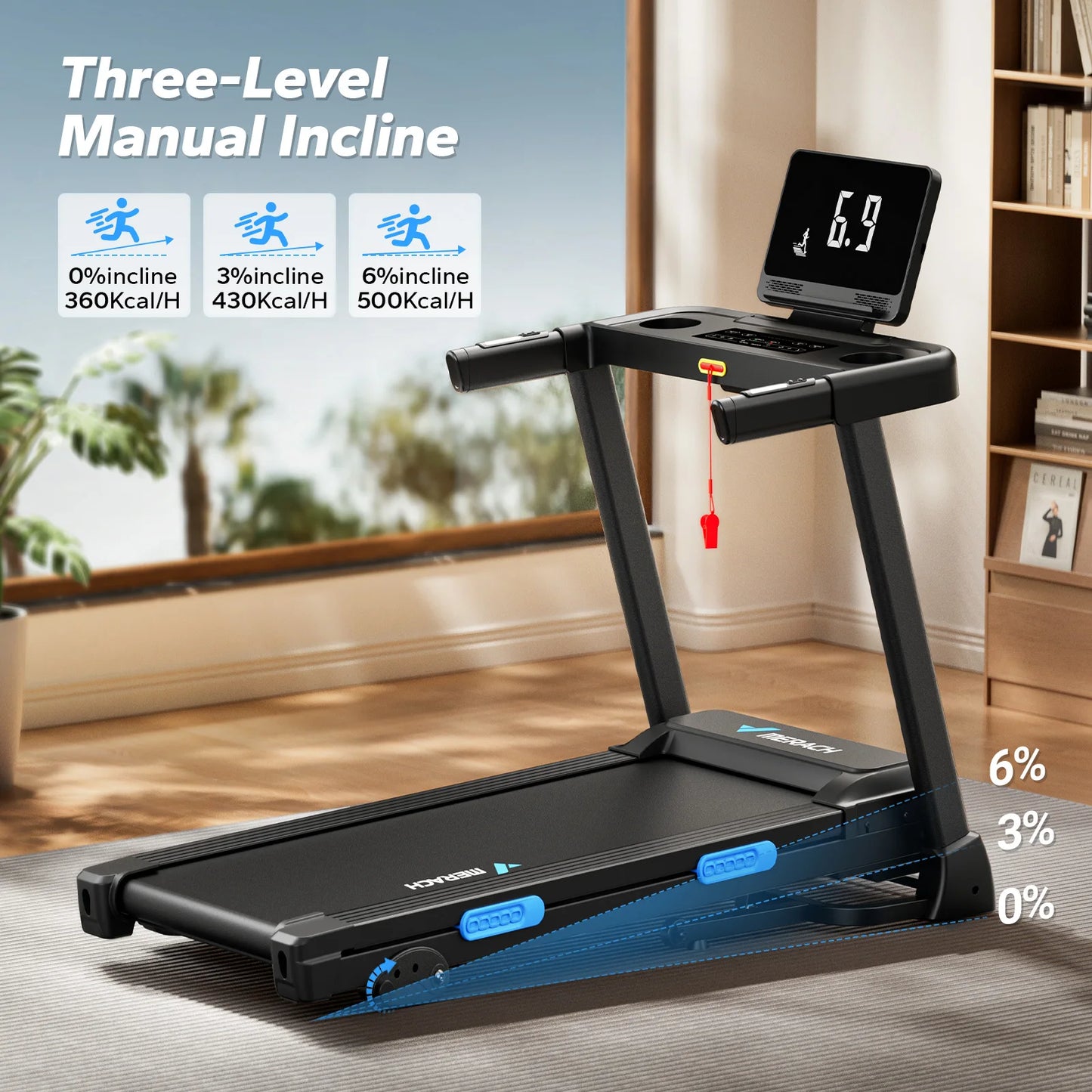 MERACH Foldable Treadmill T12 Incline Double Deck Heart Rate