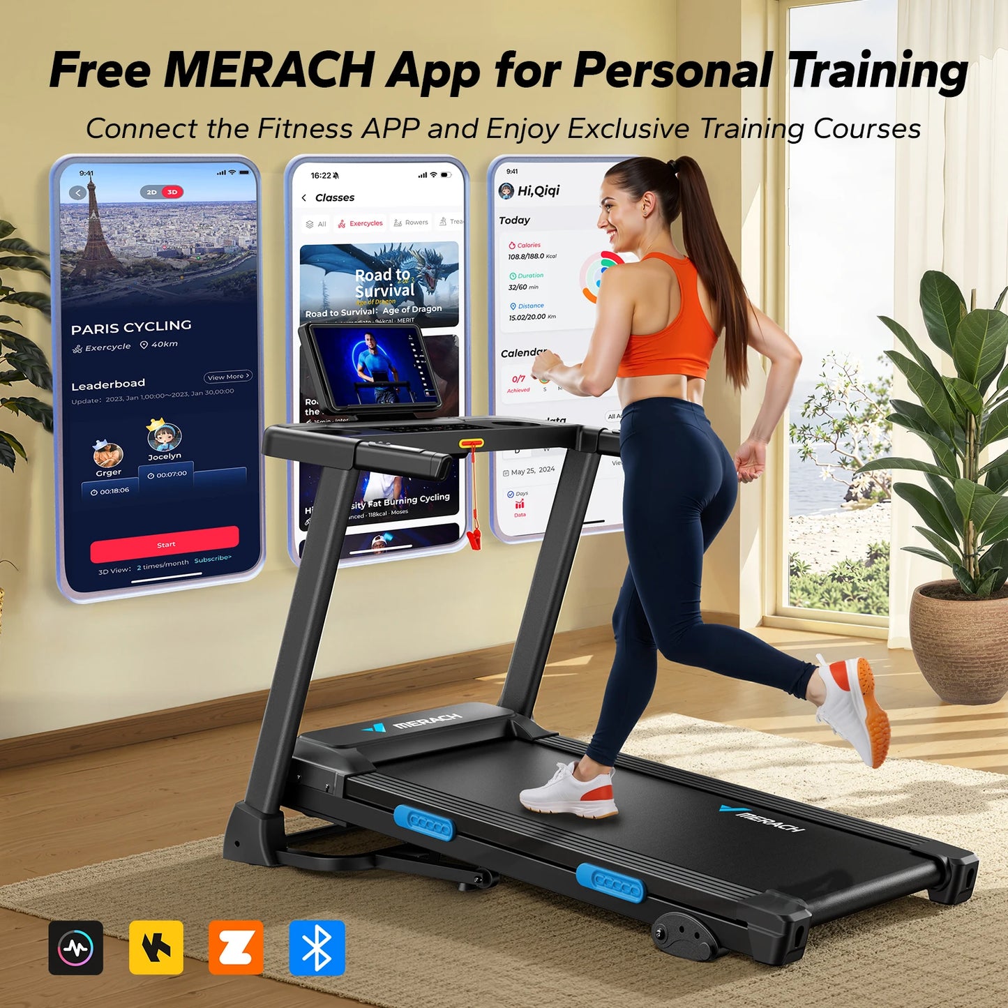 MERACH Foldable Treadmill T12 Incline Double Deck Heart Rate