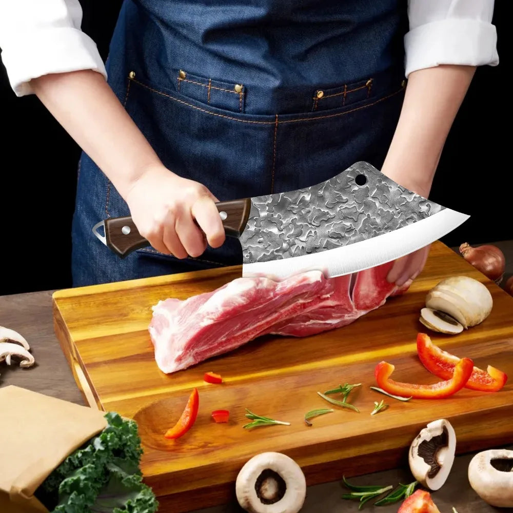 7 Inch Hand Forged Stainless Steel Kitchen Butcher Knife Sharp Meat Cleaver Cooking Chef Knife for Chicken and Beef