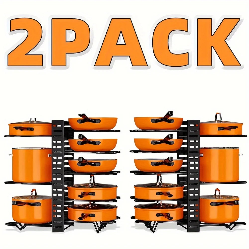 2 Pack Pot Rack Organizers Adjustable Kitchen Storage Rack Pot Lid Holders and Pan Rack