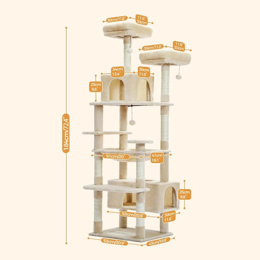Pawz Road Large Cat Tree 72 Inches Cat Tower for Large Cats Cat Condo with Sisal Covered Scratching Posts and Padded Perches