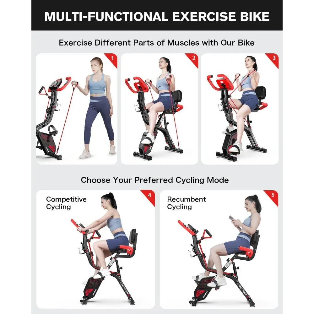Folding Exercise Bike with Adjustable Resistance and Back Support Pad for Home Gym Workouts