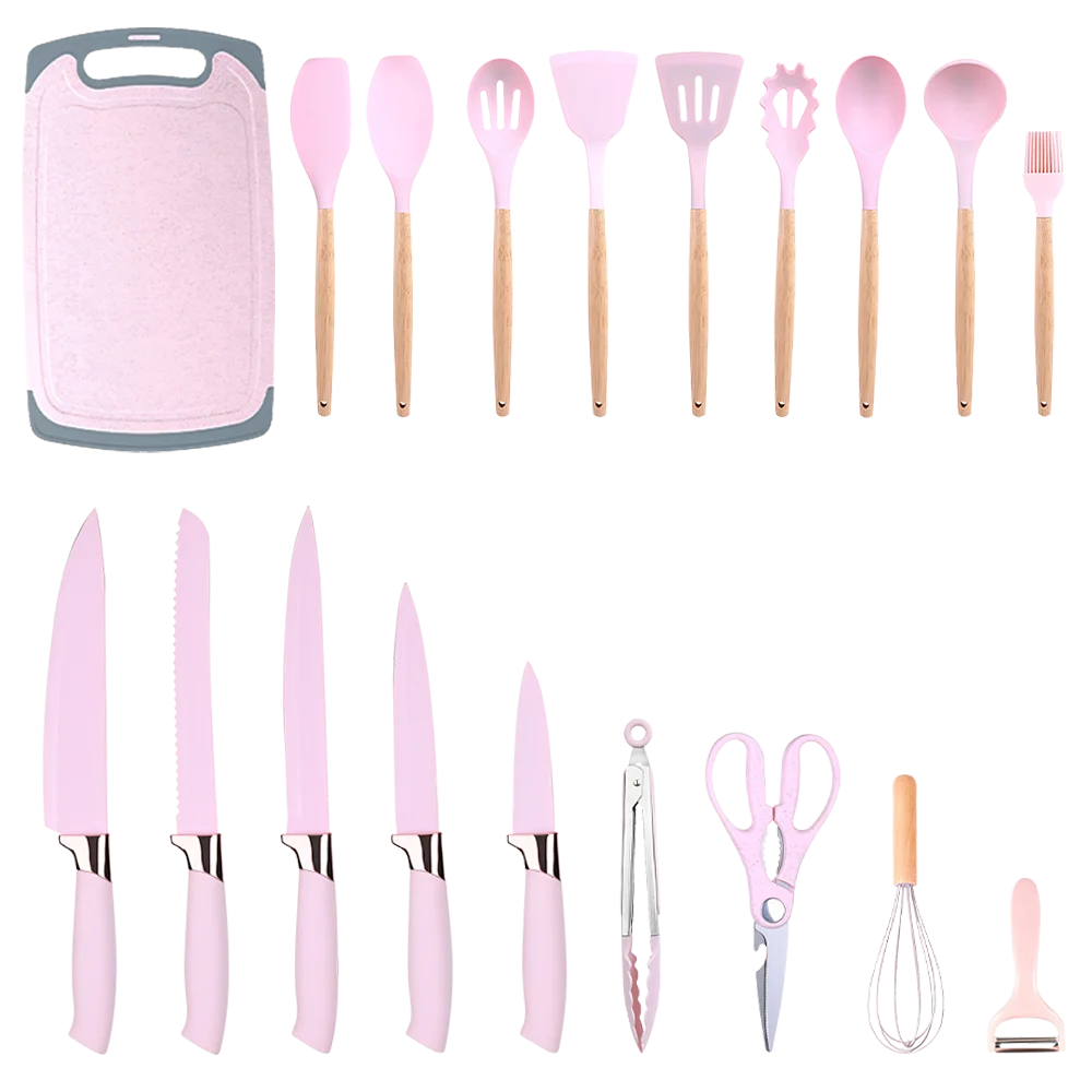 20 Piece Silicone Kitchen Knife Set Heat Resistant Non Stick Soup Spoon Cooking Utensils with Scissors Peeler and Meat Cutter