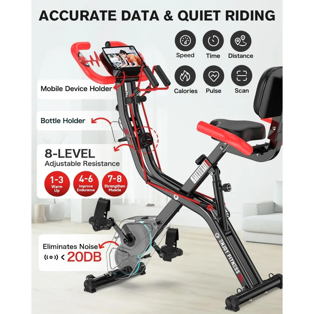 Folding Exercise Bike with Adjustable Resistance and Back Support Pad for Home Gym Workouts