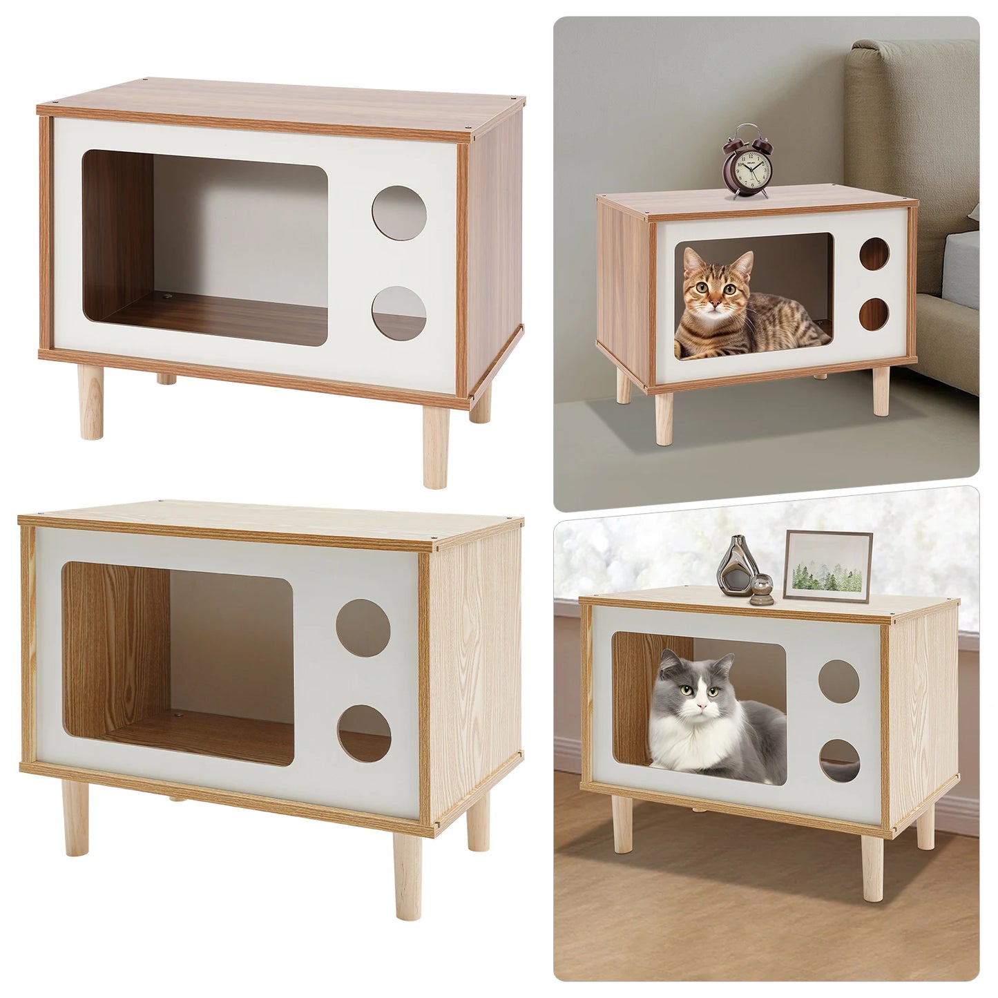 Wooden Cat House Villa Pet Perch Bed Jumping Platform TV Shaped Cat Shelter for Indoor Cats and Small Dogs Up to 9.92 Pounds