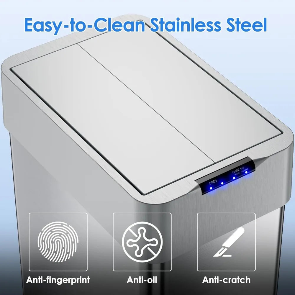 Automatic Trash Can 18.5 Gallon Touchless Motion Sensor Garbage Bin with Soft Close Lid and Bag Retainer Ring