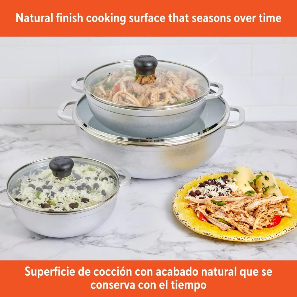 XMSJ Caldero Set Cast Aluminum With Lids 3pc Oven Safe