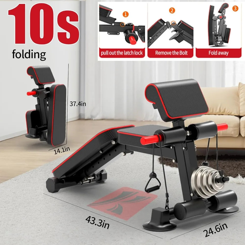 Adjustable Weight Bench Foldable Utility Workout Bench for Home Gym Incline Decline Full Body Workout 600LB Capacity