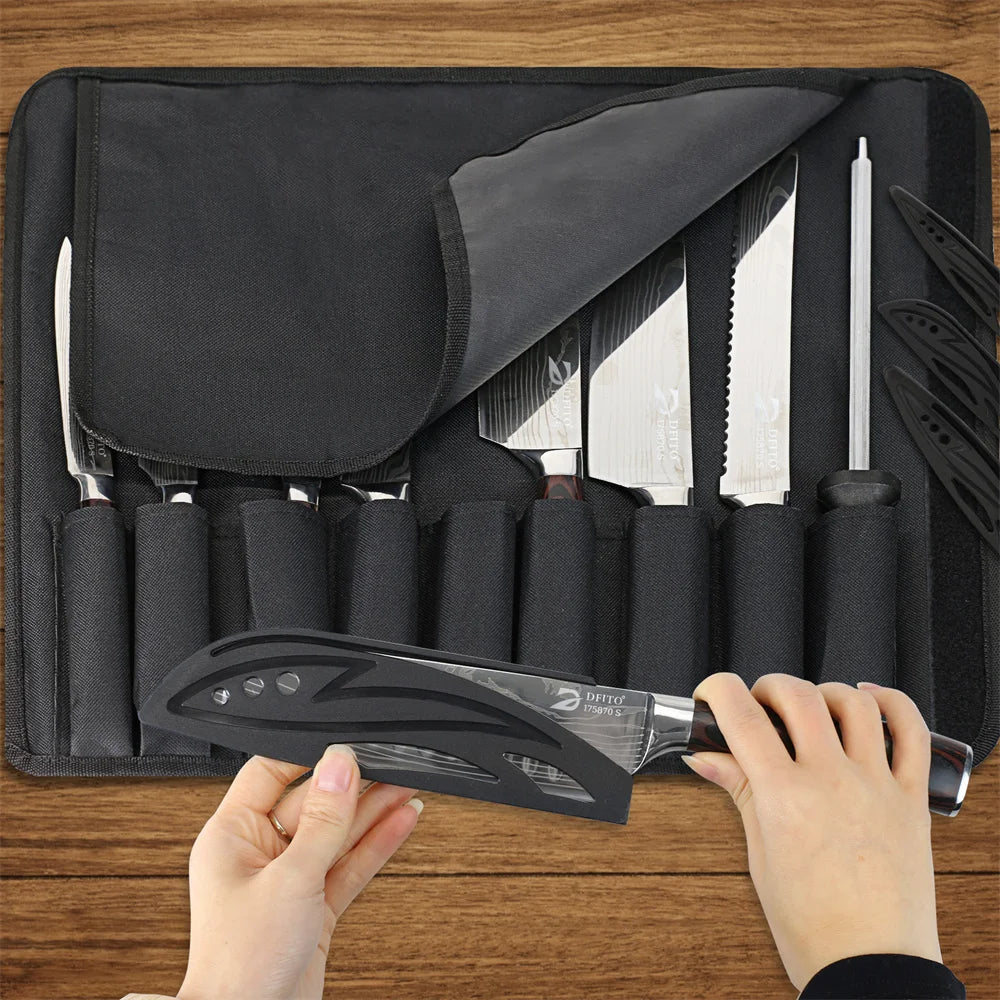 8 Pieces Kitchen Knife Set Damascus Stainless Steel Chef Utility Paring Boning Cleaver Slicing Santoku Knives With Nylon Bag