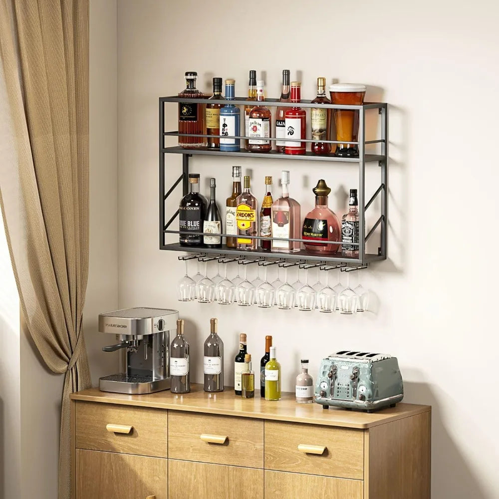 DAFIFY Two Level Metal Wall Wine Rack For Bar Storage