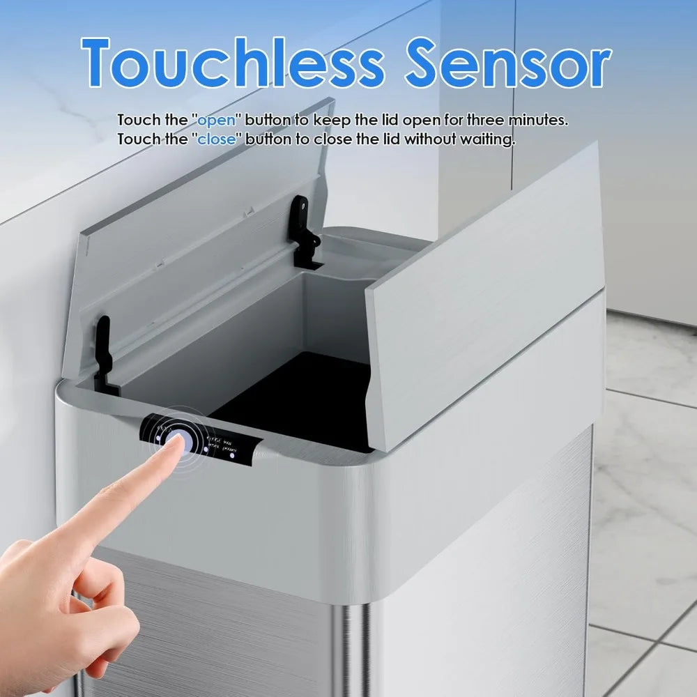 Automatic Trash Can 18.5 Gallon Touchless Motion Sensor Garbage Bin with Soft Close Lid and Bag Retainer Ring