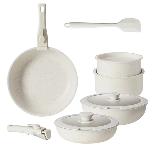12PCS Non Stick Cookware Set Pots and Pans Set with Spatula and Detachable Handle for Kitchen
