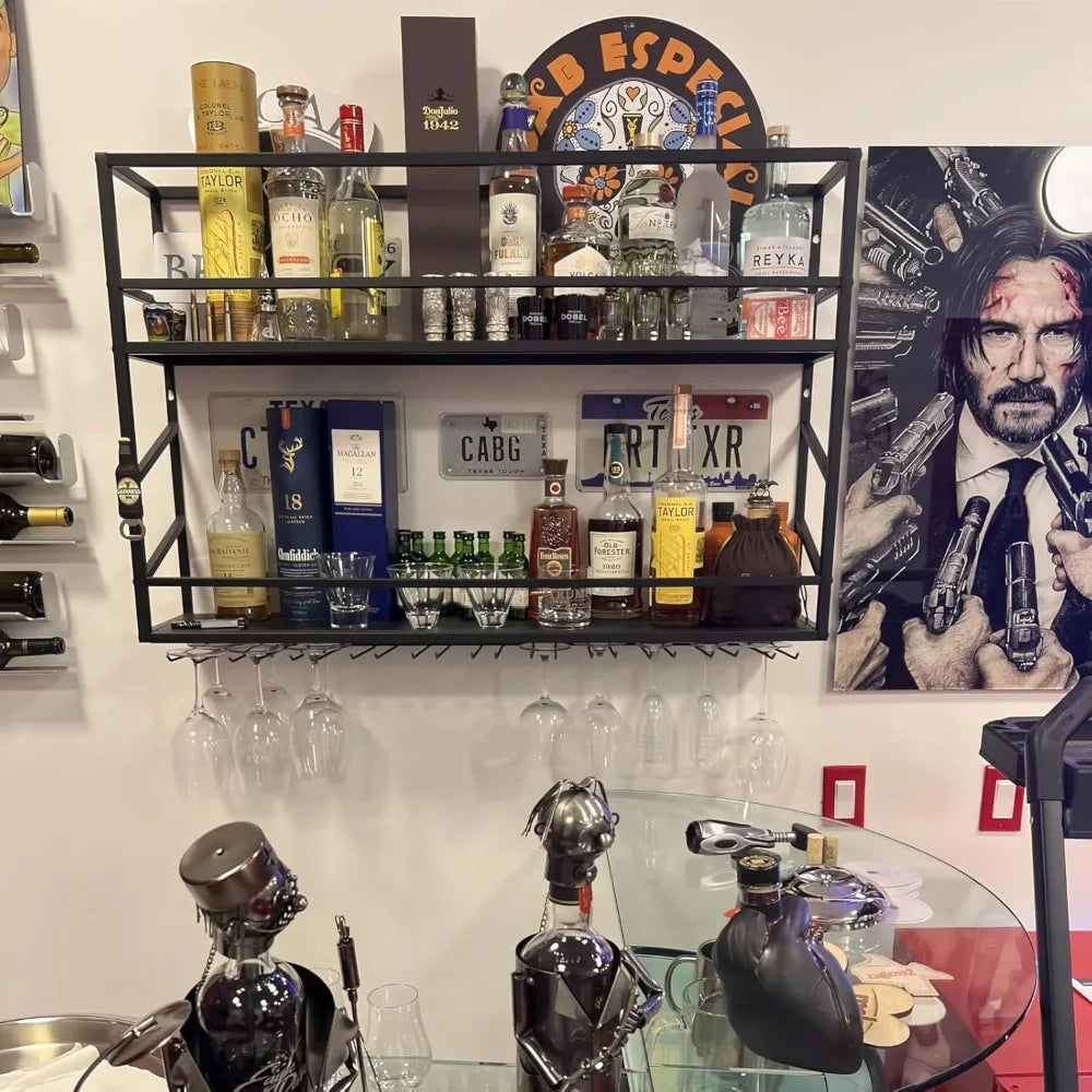 DAFIFY Two Level Metal Wall Wine Rack For Bar Storage