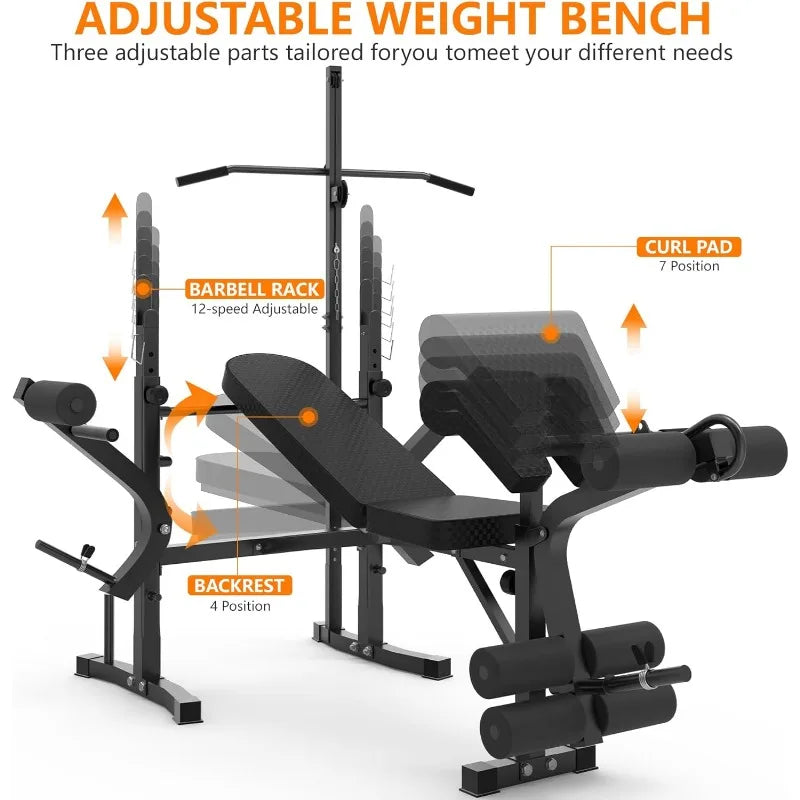600lbs 6 in 1 Adjustable Weight Bench Set with Leg Extension and Leg Curl Multi Function Bench Press Set for Full Body Workout