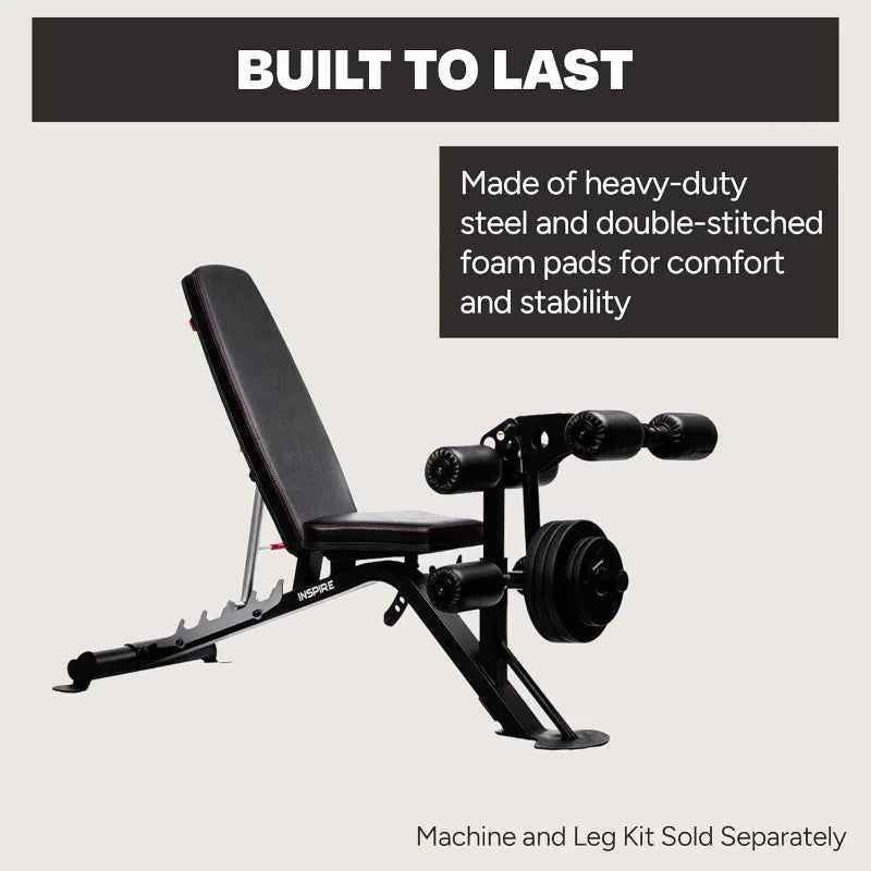 Inspire Fitness Leg Curl Extension Bench Attachment for Home Gym Heavy Duty Leg Extension with Built-in Weight Horn