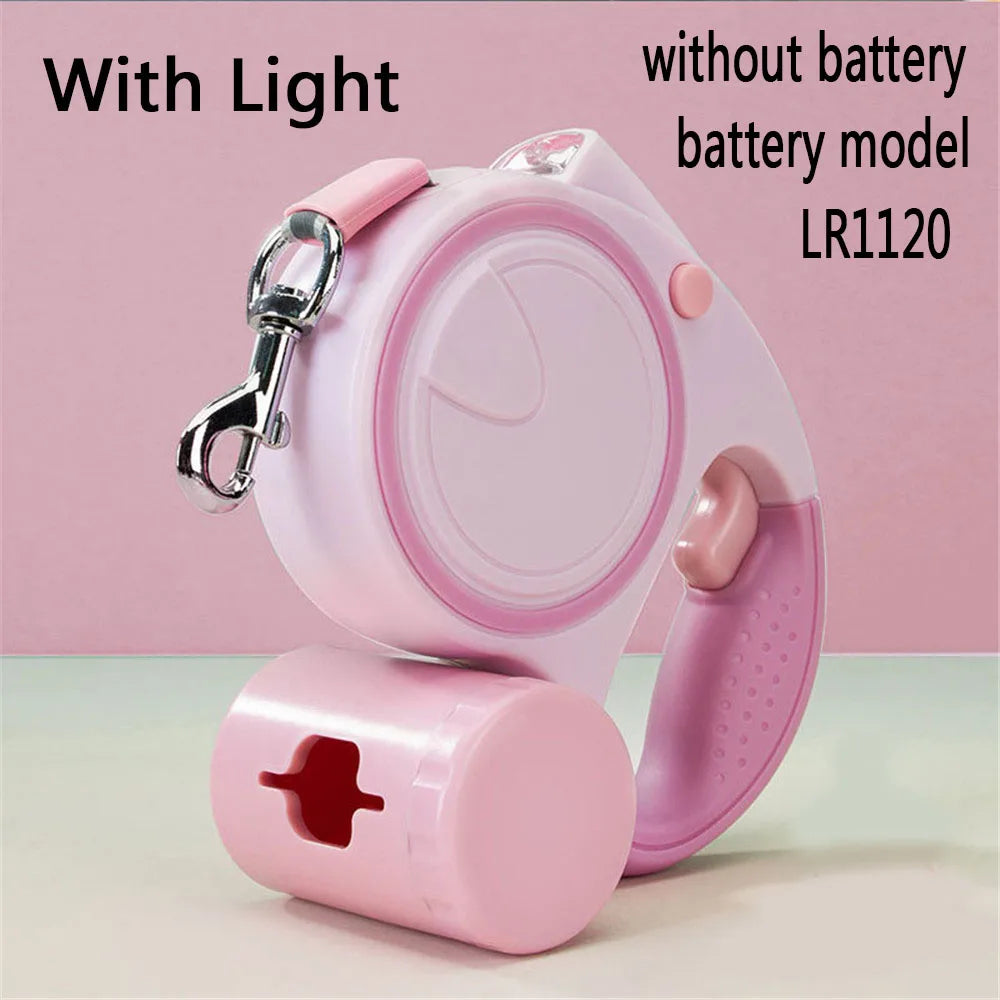 Dog Leash With LED Lights And Garbage Bag Dispenser Retractable